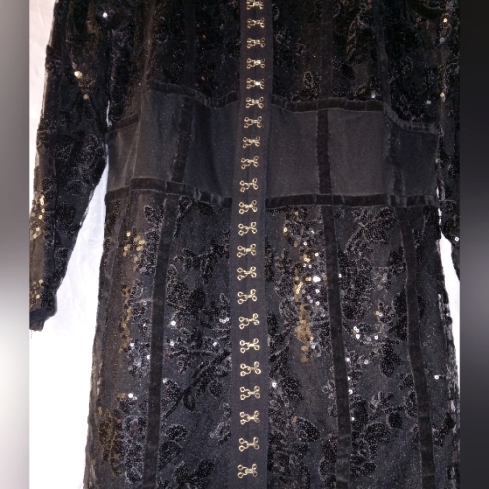 Vintage Xtaran dress mesh,velvet, sequins w/ lace.corset waist classy sheek XL - Picture 14 of 14